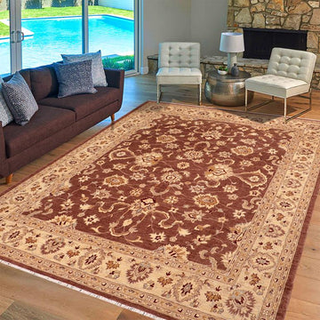 handmade Traditional Kafkaz Chobi Ziegler Brown Beige Hand Knotted RECTANGLE 100% WOOL area rug 8 x 10